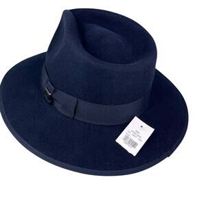 Stacy Adams Navy Wool Felt Pinch Front Fedora Hat Large New